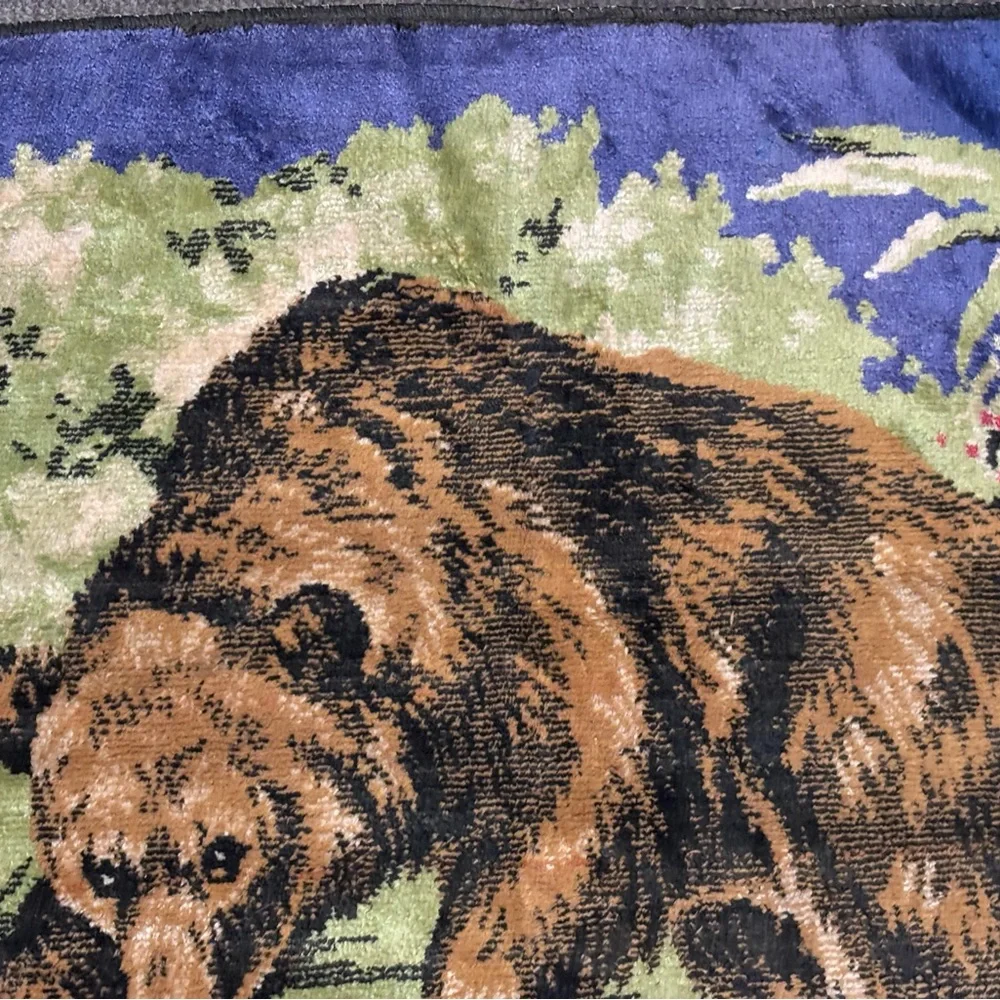 Vintage playful Grizzly Bear Friends Velvet Tapestry Wall Hanging -Belgium